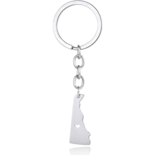 Europe and the United States hot stainless steel United States Delaware map keychain key chain men and women jewelry