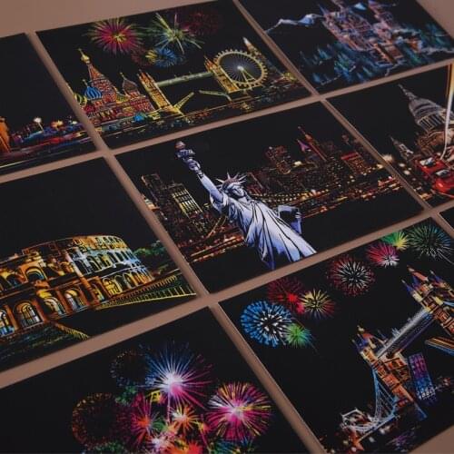 4 Pcs 20x14 CM A5 Colorful Magic Scraping Painting DIY Manual City Night View Scratch Paper Drawing Toys For Kids Learning Toys