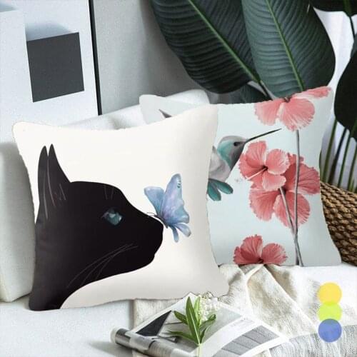Bird and Flowers Cushion Cover Classic Polyester Pillowcase Sika Deer Butterfly Decorative for Sofa Couch Living Room Home Decor