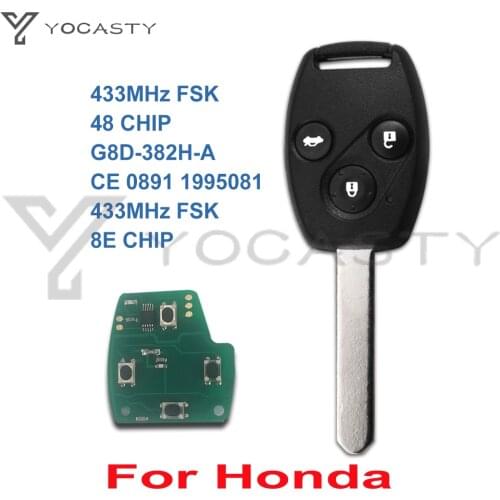 YOCASTY 3 Buttons Remote Car Key 433Mhz For Honda Accord CRV 2001 2002 2003 2004 2005 2006 2007 2008 Fit with 48 13 8E Chip