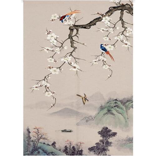 Chinese Style Flower and Bird Door Curtain Bathroom Kitchen Door Curtain Decorative Feng Shui Door Curtain Noren