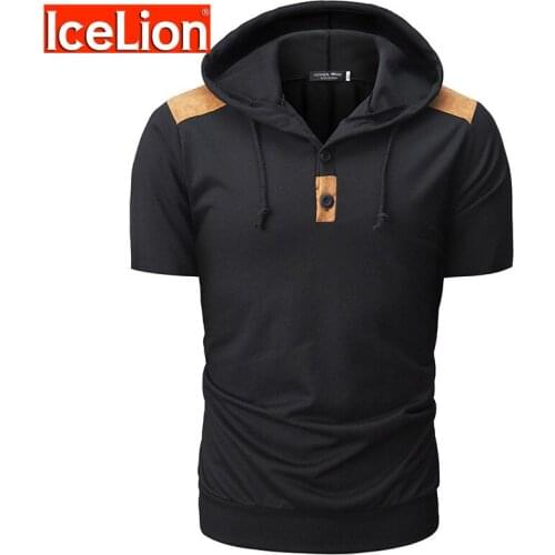 IceLion 2021 Summer New Fashion tshirt Hommes Solid Button Mens T Shirts With Hat Fitness Workout Short Sleeve Casual Tees Man