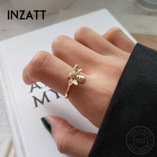 INZATT Pure 925 Sterling Silver Cute Zircon Bee Exquisite Animal Openwork Ring Fine Jewelry For Bague femme mode