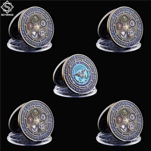 5PCS Proud Military Family Army Navy USMC USAF USCG Serving Around The World With Pride Department of Defense Coin Collectibles