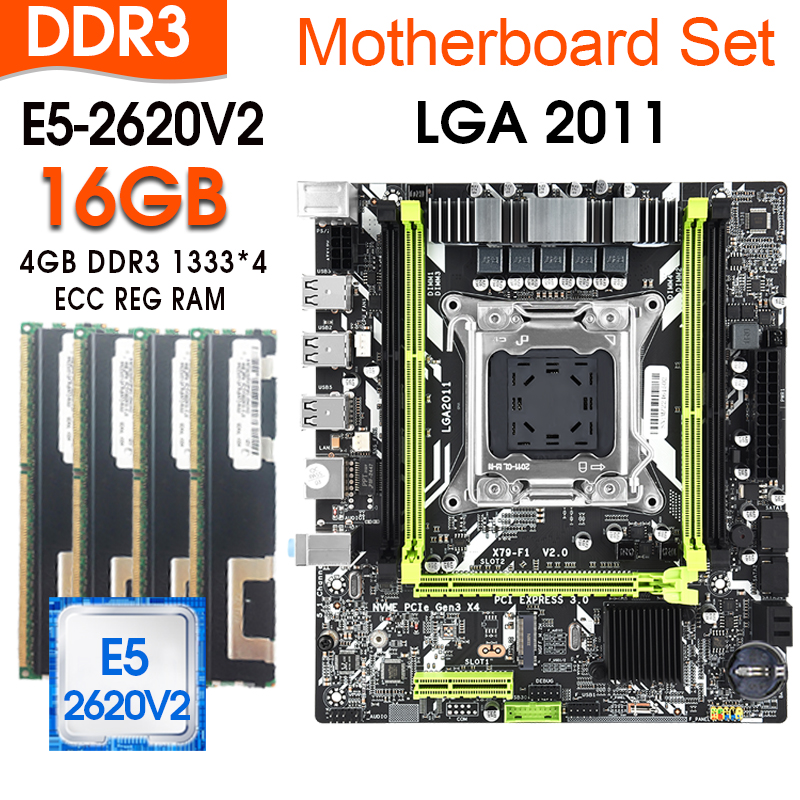 JINGSHA X79 M-S motherboard set with LGA2011 combos Xeon E5 2620V2 CPU 4pcs x 4GB=16GB memory DDR3 ECC RAM 1333Mhz NVME M.2 slot
