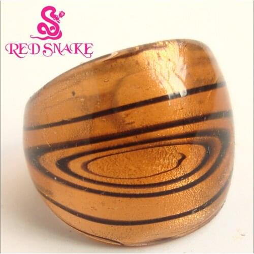 RED SNAKE Fashion Ring Handmade Champagne-color with Galactic band Murano Glass Rings