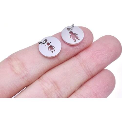 5pcs/Lot Round Stainless Steel Round Boy Girl charms Making Kid Daughter Pendant For Bracelet Necklaces Making Jewelry