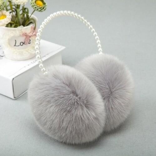 2020 Fashion High Quality Pearl Earmuffs Plush Faux Rabbit Fur Earmuffs Keep Warm Cute Women Winter Furry Earmuffs