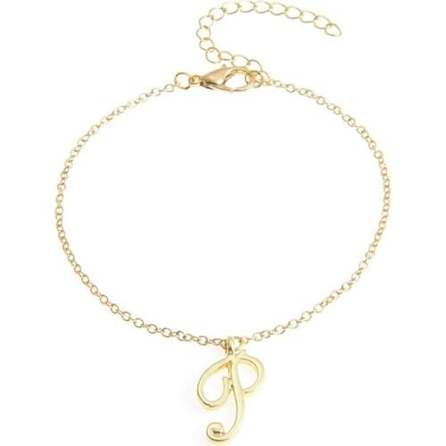 Monogram Cursive Initial P Name Bracelet Swirl English Alphabet Letter Initials Text Character Chain Bracelets Gift for Friends