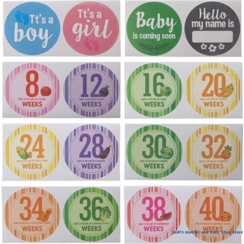 67JC Pregnancy Milestone Stickers (Set of 16) - Pregnancy Announcement, Gender Reveal, Week 8 - Week 40
