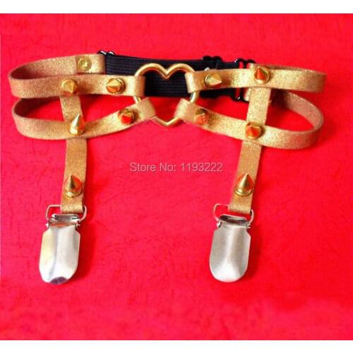 Wholesale Harajuku Lolita Pu Leather Garters Studded Rivet Leg Ring 100% Handcrafted Gold Thigh Harness Heart Garter Belt