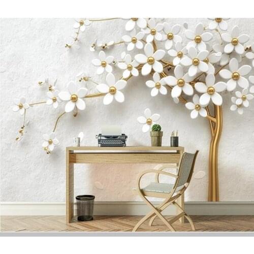 Papel de parede white flowers 3d stereo relief tree wallpaper mural,living room tv wall bedroom kitchen wall papers home decor