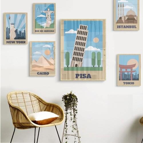 Travel Cities Poster Rome New York Paris Landscape Canvas Print Wall Art Pictures for Home Decoration Interior Paintings