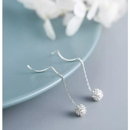 OBEAR Cute Tiny Flower Wave Long Tassel Earring Studs Beautiful Dandelion Bud Earring For Women Fashion Jewelry