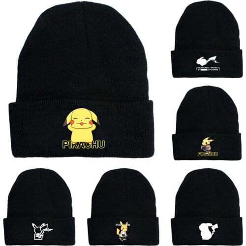 Pokemon Pikachu Adult Knitted Hat Fashion Men and Women Cartoon Anime Warm Line Fleece Hat Cold Curling Winter Cute Ski Hat Gift