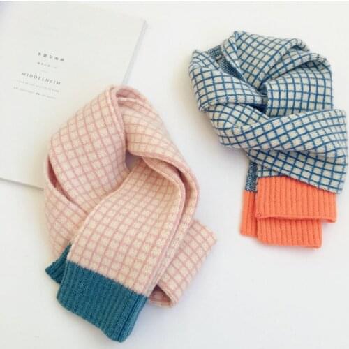 Korean Version of The Plaid Color Matching Childrens Wool Scarf Autumn and Winter New Boys and Girls Warm Scarf Toddler Scarfs