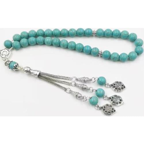Tasbih Blue synthetic turquois stone misbaha muslim bracelet arabic fashion style accessoires on hand Hot selling Rosary beads