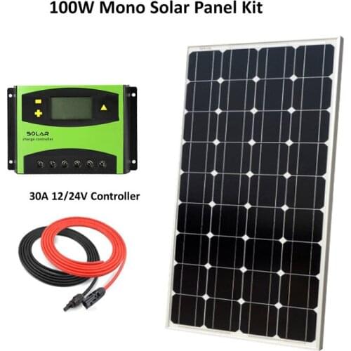 Solar Panel System DIY Kit 100W Solar Panel Monocrystalline silicon CELLS+30A LCD solar controller+ cable