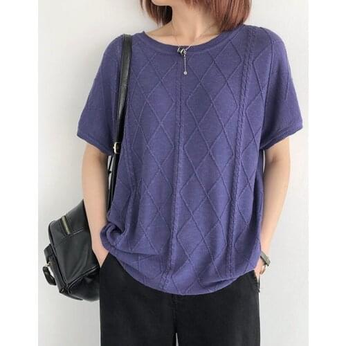 Thin Short Sleeve Sweater Womens Summer New Loose Literary Shirt All-Match Round Neck Pleated Bottoming Top Tide Knitwear zh749