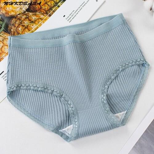 Womens Underwear Comfortable Cotton Panties Antibacterial Ladies Underwear Lace Edge Breathable Mid-waist Sexy Briefs Multiple