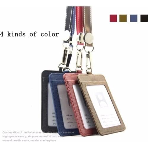 High-grade Pu Holder Staff Identification Card with Lanyard Badge Neck Strap Bus Id Holders