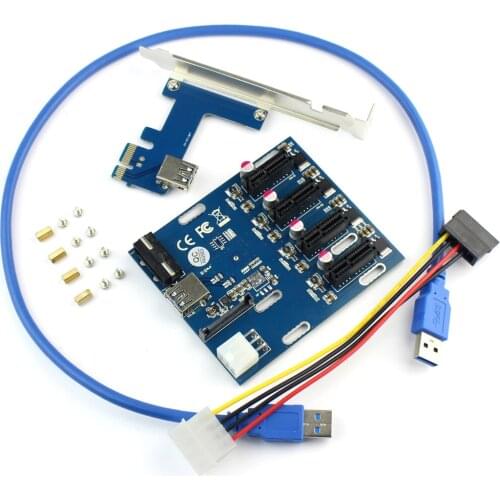 XT-XINTE PCIe 1 to 4 PCI Express 1X Slots Riser Card Mini ITX to External 4 PCI-e Slot Adapter PCIe Port Multiplier Card