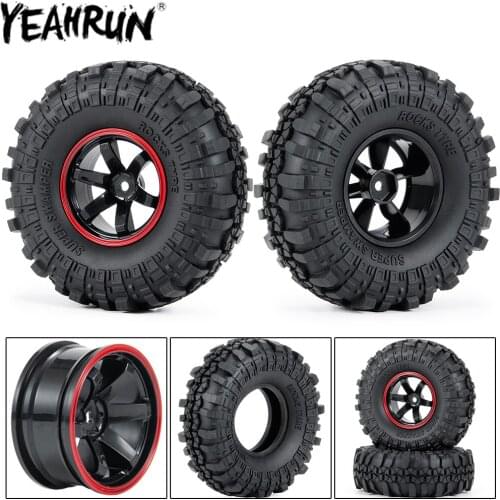 YEAHRUN 1.9inch Plastic Wheel Hubs and Rubber Wheel Tires Skin Kit for 1:10 Axial SCX10 90046 D90 D110 RC Crawler Car Parts