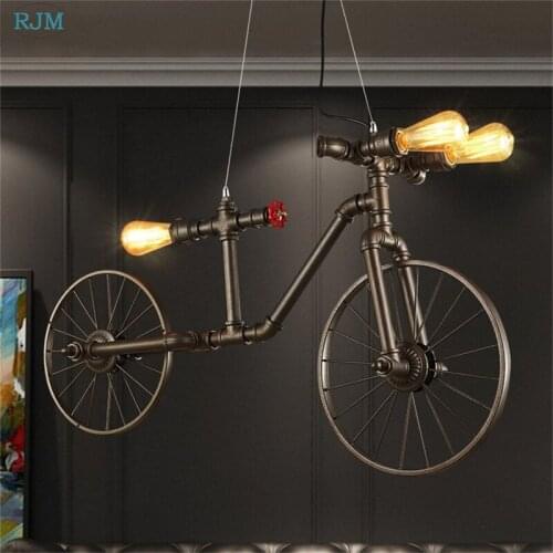 Nordic Iron Retro Bicycle Pendant Lights Industrial Wind Individuality Art Led Lamp Kitchen Cafe Bedroom Bar Living Room Decor