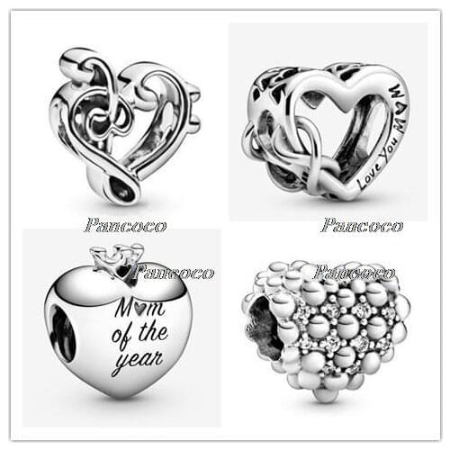 925 Sterling Silver Charm Mum Of The Year Charm Bead Fit Women Pandora Bracelet & Necklace Jewelry