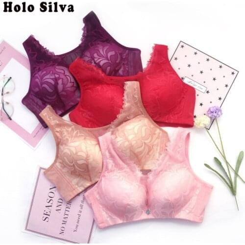 Full Coverage Thin Cup No Rims Wide Strap Sexy Vest Bra Push Up Plus Size Lace Bra 42D 95BCD 100BCD Women Wireless Thin Lace Bra