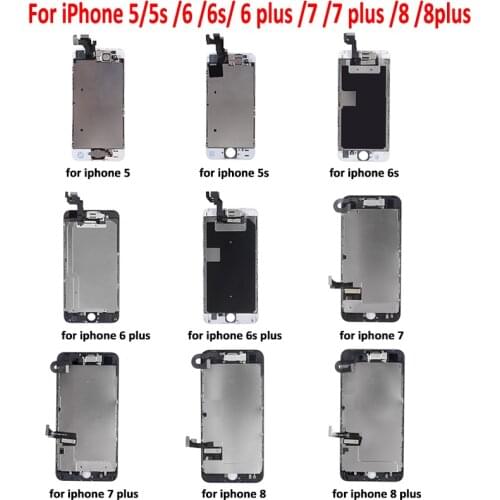 For iPhone 5 5s 6 6s 7 8 LCD Full Assembly Touch Glass Display LCD Module with Digitizer Replacement+Home Button+Front Camera