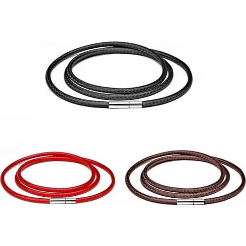 1/1.5/2/3mm Wax Rope Chain Black Leather Cord Necklace Cord Stainless Steel Tube Clasp for DIY Necklaces Jewelry Making 50/60cm