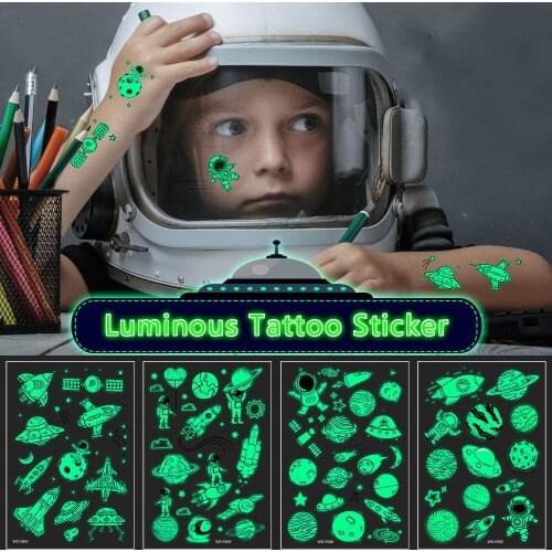 1pc Luminous Tattoo Stickers for Children Space Cartoon Temporary Kid Glow Paste on Face Arm Leg Body Art fake Tattoos Stickers