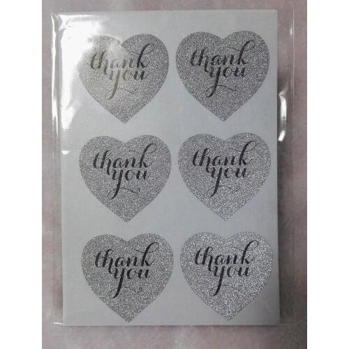 3.8cm THANK YOU glitter silver Classic Heart Sticker