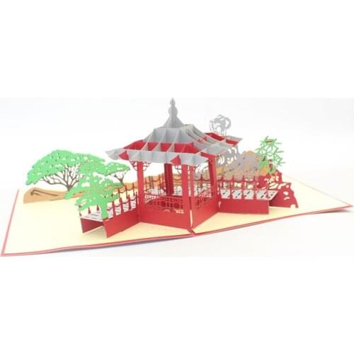 3D Laser Cut Handmade Carving Chinese Pavilion Garden Paper Invitation Greeting Cards PostCard Business Creative Gift Souvenir