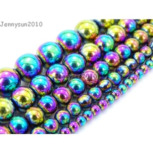 4mm Multi-Colored Natural Hematite Gems Stone Round Ball Beads 16" for Jewelry Making Crafts 5 Strands/Pack