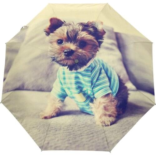 Automatic Dog Umbrellas Female Cute Yorkshire Terrier in Shirt Womens Umbrella 3 Folding Parasol Lady Girl Gift For Kids
