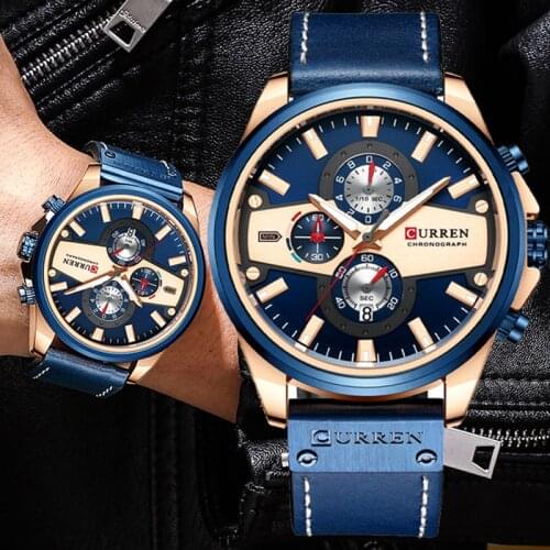 CURREN Brand Luxury Leather Watch Mens Fashion Quartz Men Watches Sport Waterproof Chronograph Casual Male Clock часы мужские