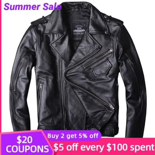 2021 Black Men American Motorcycle Leather Jacket Plus Size XXXXL Genuine Cowhide Autumn Slim Fit Bikers Natural Coat