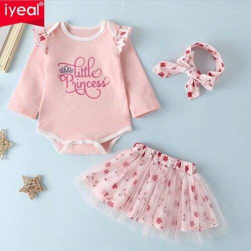 IYEAL Newborn Baby Girl Clothes Infant Girl Sets Cotton Long Sleeve Letter Romper + Tulle Skirt + Headband Kids Toddler Outfits