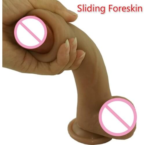 Foreskin Dildos Female G-spot Vaginal Massage Masturbation for Women Adult Horse Suction Cup Dildo Sliding Foreskin Fake Penis