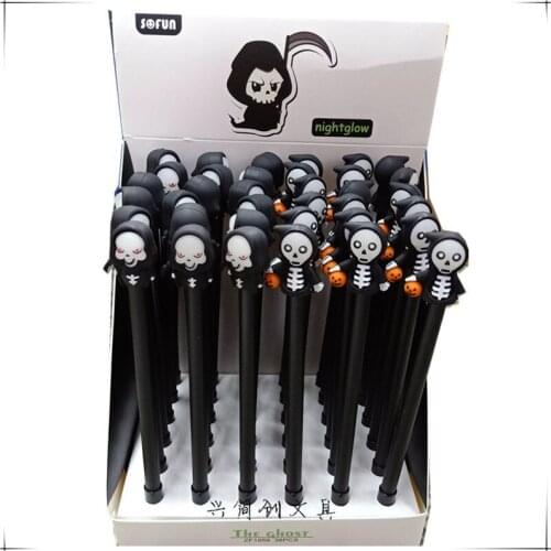 Hot Creative 36pcs Luminous Skull Gel Pens for School Writing Kawaii School Supplies Halloween Stationry Novelty Office Gift