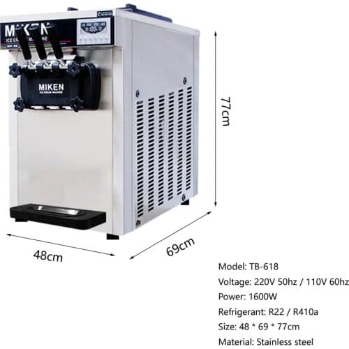 Commercial Three Flavors Small Desktop Cheap Ice Cream Machine Stainless Steel Soft Ice Cream Machine TB-618