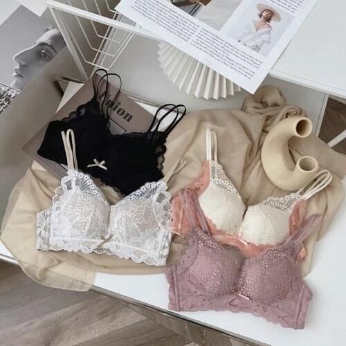 Retro Cotton Wire Free Bra Sets Sexy Lace Lingerie Set 3/4 Cup Women Bra Underpants Suit Girl Contrast Color Seamless Underwear