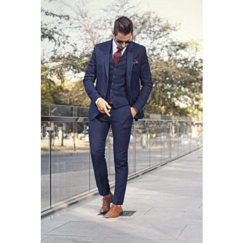 Handsome Navy (Jacket+Pants+vest) Business Mens Suits 3 Pieces Groomsmen Suit Wedding Suit for Men Groom Tuxedo Suits Custom