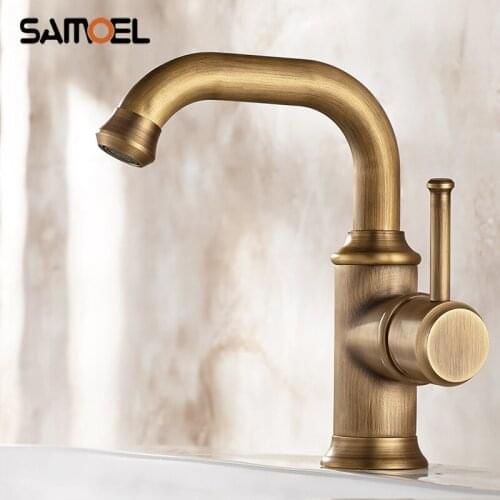 European Style Antique Copper Deck Mount Bathroom Faucet Mixer Vintage Washbasin Sink Cold Hot Water Tap Crane AF1115