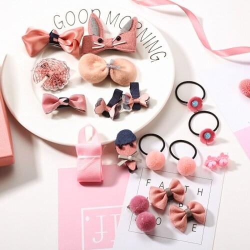 Cute Girls 18pcs/set Hairwears Fashion Hair Bands Hair Pins Ribbon Barrette Hair Accessories For Girls Gifts Natal Ornaments