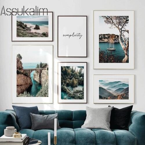 Bridge Sea Canvas Painting Mountain Beach Wall Art Posters And Prints Nordic Forest Ferry Wall Pictures For Living Room Decor