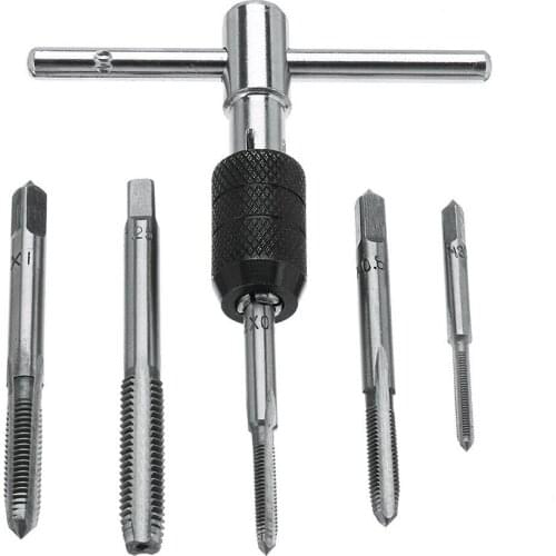 5pcs M3 M4 M5 M6 M8 Tap Drill Set T Handle Ratchet With One Tap Wrench Machinist Hand Tool For Precise Ratcheting Action