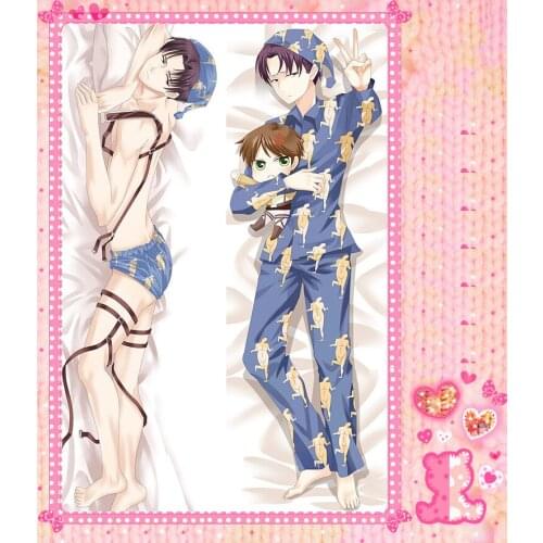 Anime Cartoon Attack On Titan Shingeki No Kyojin Double Bolster Hugging Pillow Case Cover Pillowcase Peach Skin 2 Way No.56063